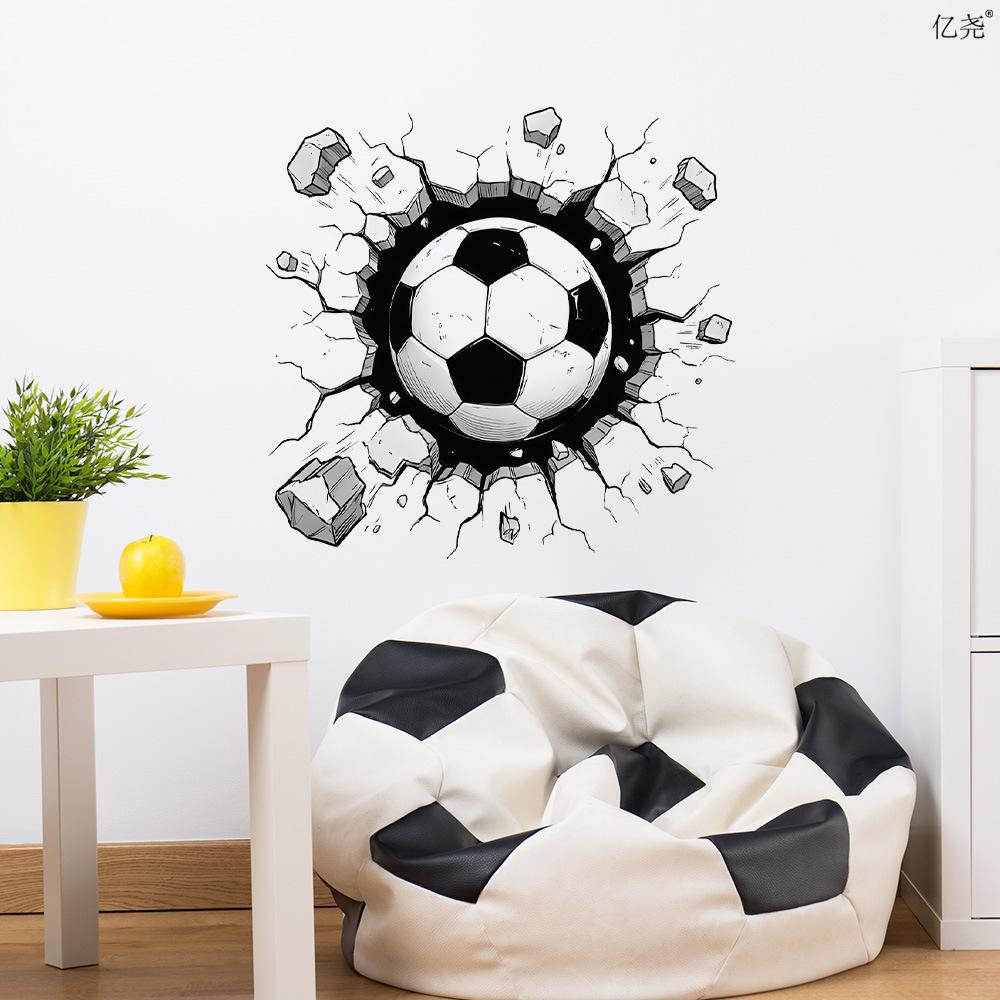 2026 World Cup 3D Football Wall Stickers, Breaking Through Wall Effect Removable Self-Adhesive Vinyl Decals