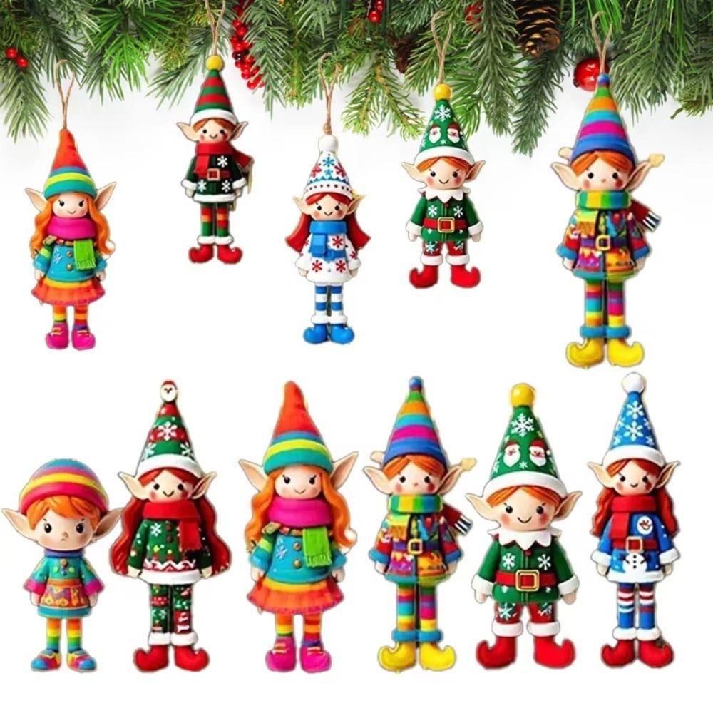 8/16/24Pcs Vintage Christmas Wooden Pendants Fantasy Cartoon Christmas Tree Ornaments DIY Crafts