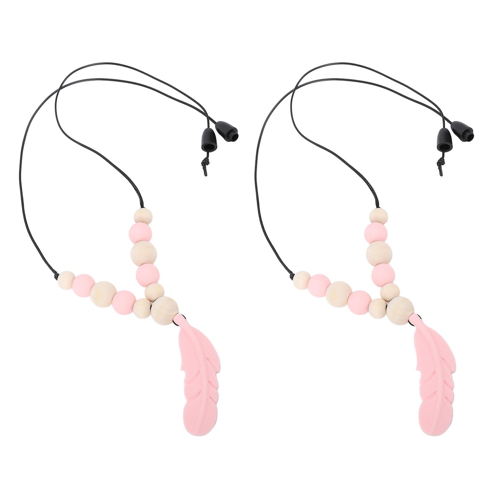 

2 шт. Сенсорное ожерелье Уменьшает грызение пальцев Мягкий силиконовый жевательный кулон Перо Сенсорный розовый