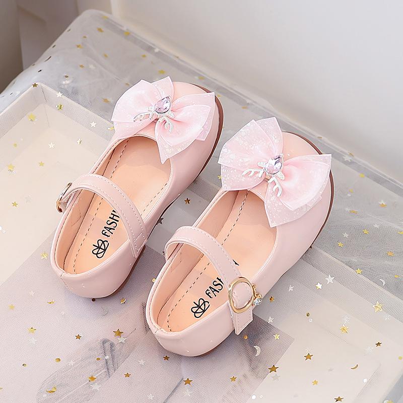 Girls' Lace Bow Patent Leather Non-slip Dress Shoes
