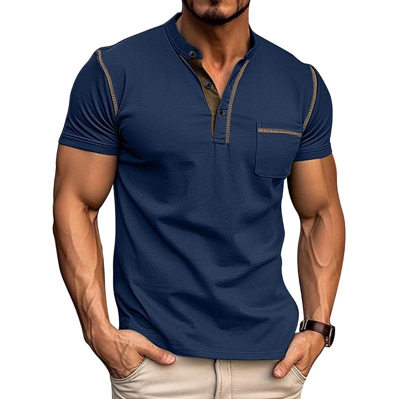 Men's Solid Short Sleeve Henley Shirts Casual Basic Tops Summer Button Sports T-Shirts With Pocket Male Athletic Workout Moisture Wicking Tee Shirts
