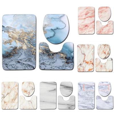 3Pcs/Set Marble Texture Toilet Lid Cover Floor Carpet Mat Home Bathroom Decor