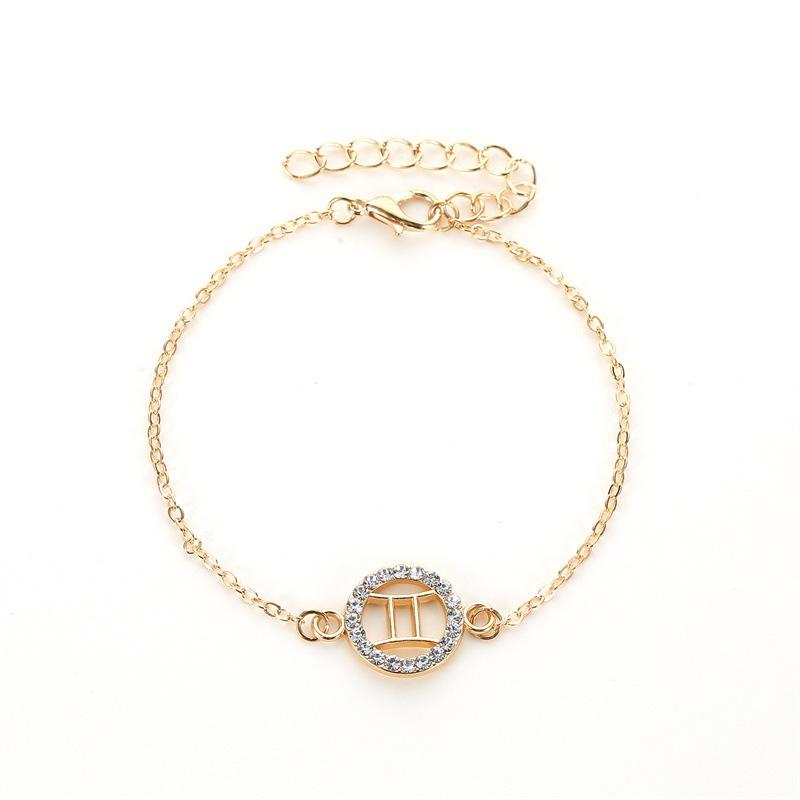 Hot-Selling Zodiac Diamond Bracelet - Stylish Round Hollow Design for Students and Couples