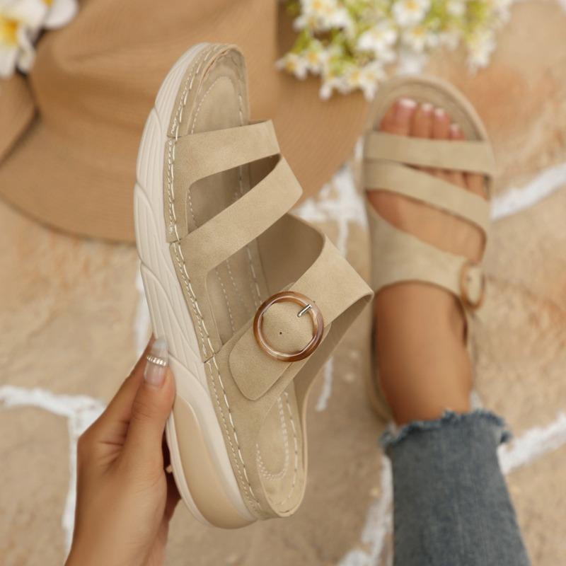 Plus Size Women Thick Sole Hook‑and‑Loop Stitched Sports Wedge Sandals