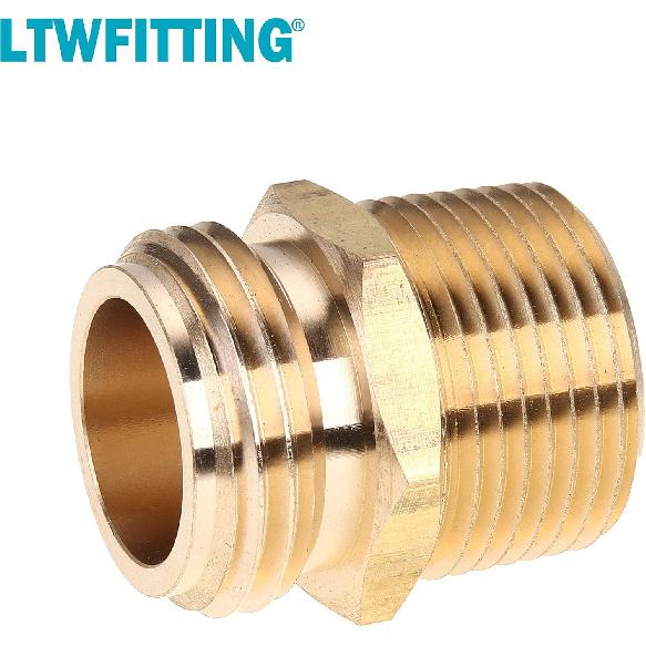 LTWFITTING 3/4" MHT X 3/4" MIP OR 1/2" FIP Hose Adapter,Brass Garden Hose Fitting(Pack of 5)