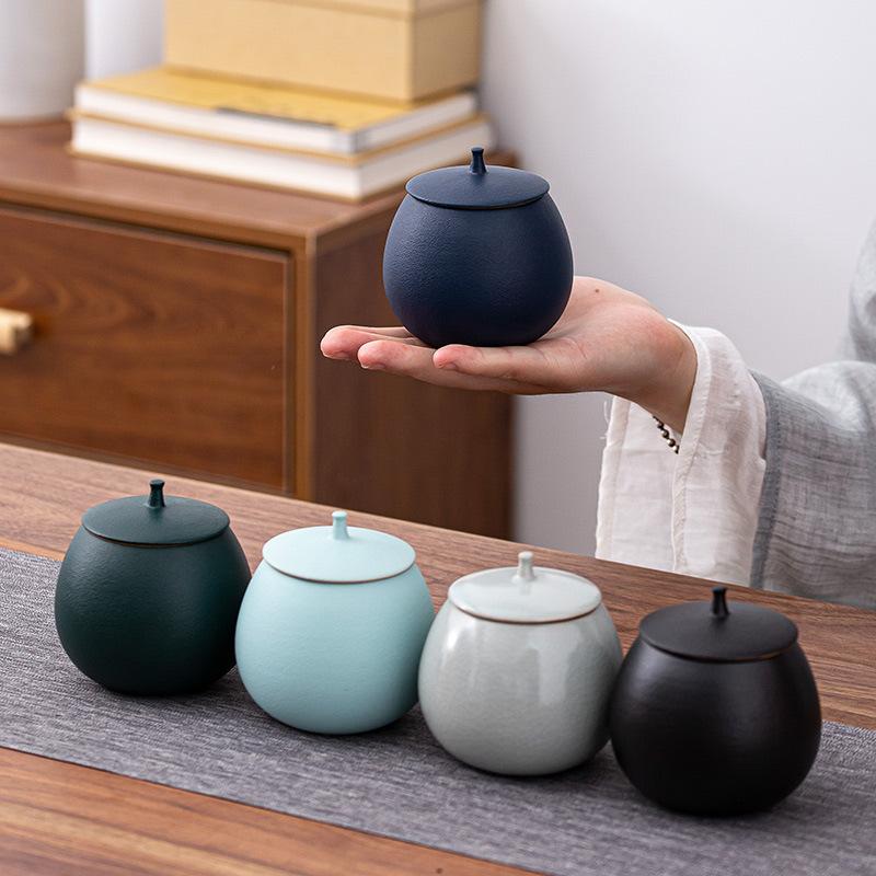 Ceramic Tea Cans Round Dried Fruit Sealed Cans Household Multifunctional Jewelry Cosmetics Tea Food Storage Cans Home Decoration