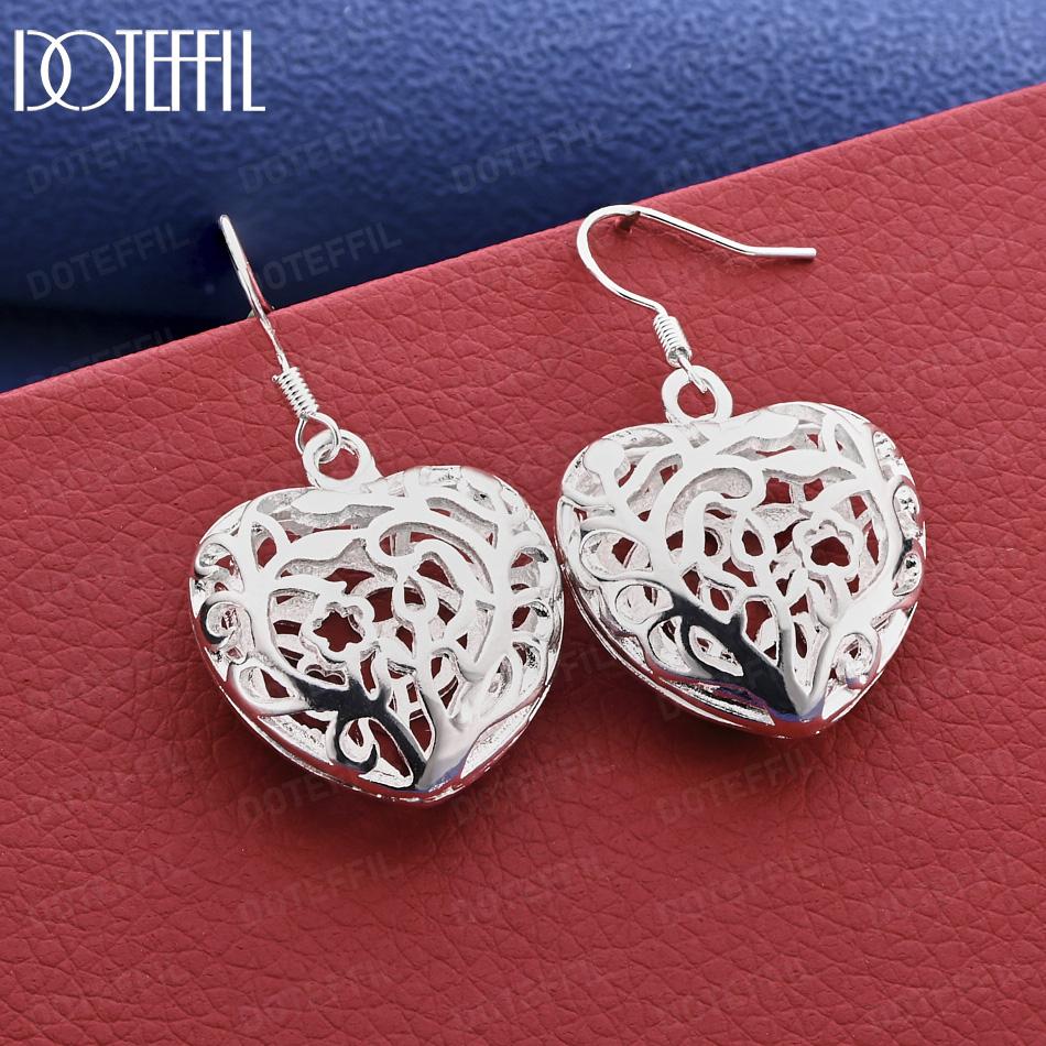 925 Sterling Silber Durchbrochene Herz-Anhänger Ohrringe - Exquisites Geschenk Schmuck