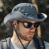 Men Summer Sun Hat Windproof Strap Wide Brim Anti-UV Sun Protection Foldable Portable Gardening Fishing Travel Cap Outdoor Fisherman Hat