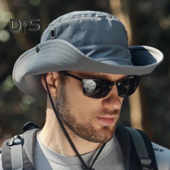 Men Summer Sun Hat Windproof Strap Wide Brim Anti-UV Sun Protection Foldable Portable Gardening Fishing Travel Cap Outdoor Fisherman Hat