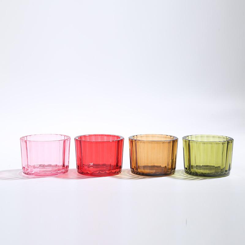 Transparent Glass Aromatherapy Candlestick Holder Colorful Vertical Pattern Retro Design for Home Decoration Empty Candle Cup