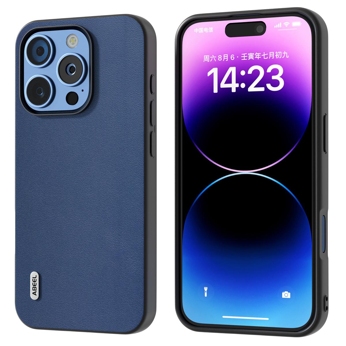 ABEEL For iPhone 16 Pro Case Genuine Cow Leather+PC+TPU Protective Phone Cover A