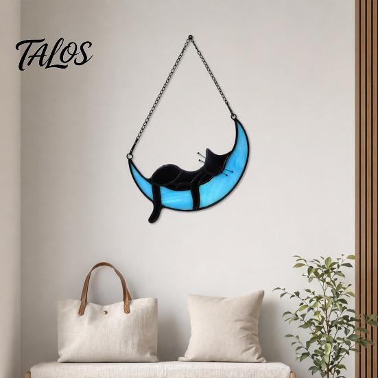 Cat Gift for Home Acrylic Hanging Pendant with Chain, Animal Ornament Window Light Translucent Wall Decor, Cute Lover Room Decoration