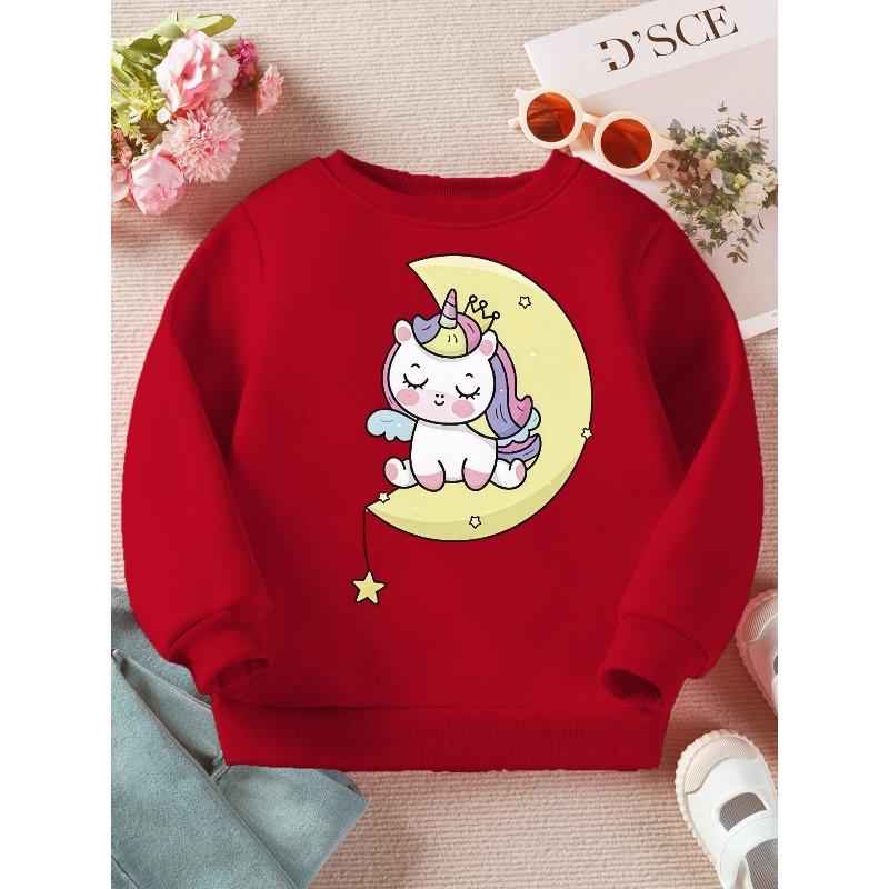 Kids Crewneck Sweatshirt, Cute Unicorn Moon Star Print Sweet Long Sleeve Top for Spring Autumn 110
