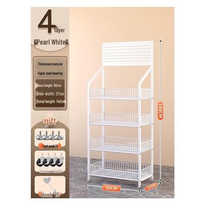 4-Tier Carbon Steel Display Shelf with Wheels and Hooks