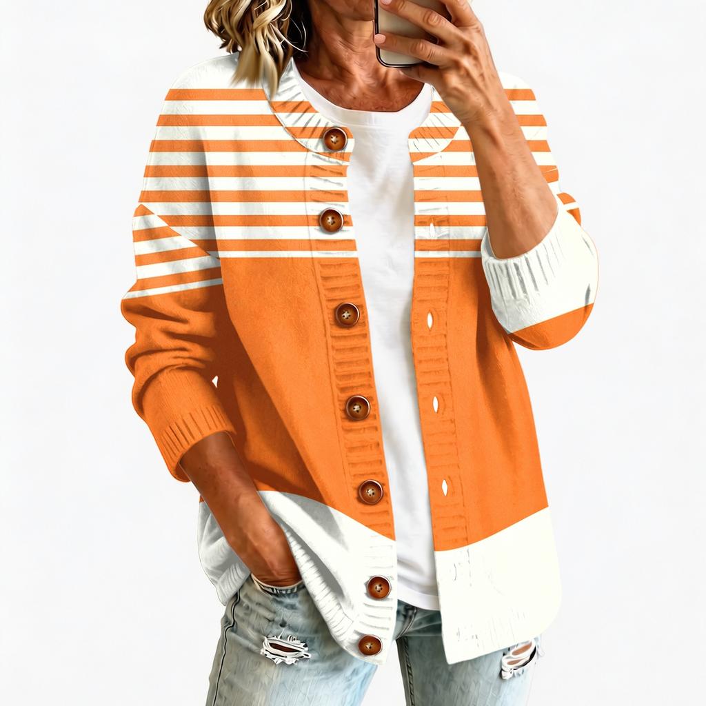 Women's Retro Printed Long Sleeve Knit Cardigan Button Front Jacket