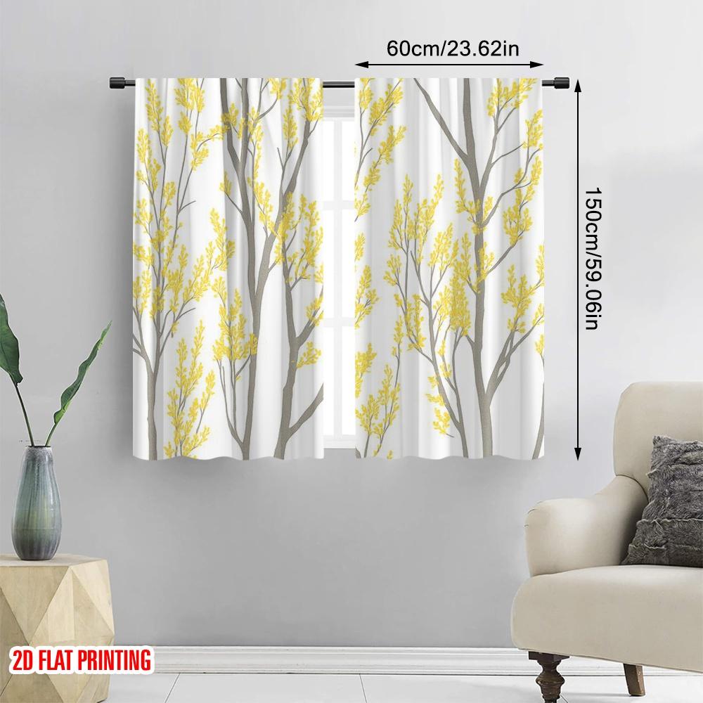 2pcs,2D Plane Printing Curtain Popular Yellow Branches Versatile Fabric (without Rod) Home Decor Ldeal for Season Home Decor for