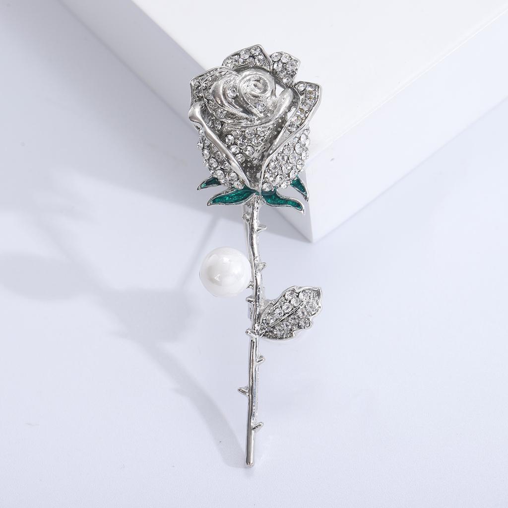 Rhinestone Rosette Brooches for Women Unisex Pearl Botanical Flower Pins Banquet Party Backpack Gifts Jewelry Accessories