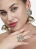 Antique Gold Tone Traditional Kundan Jhumki Earrings and Ring Set for Women