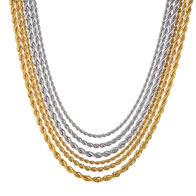 Stainless Steel Twisted Chain Necklace - 3MM/4MM/5MM, Elegant Style, Vacuum Electroplated Pendant.