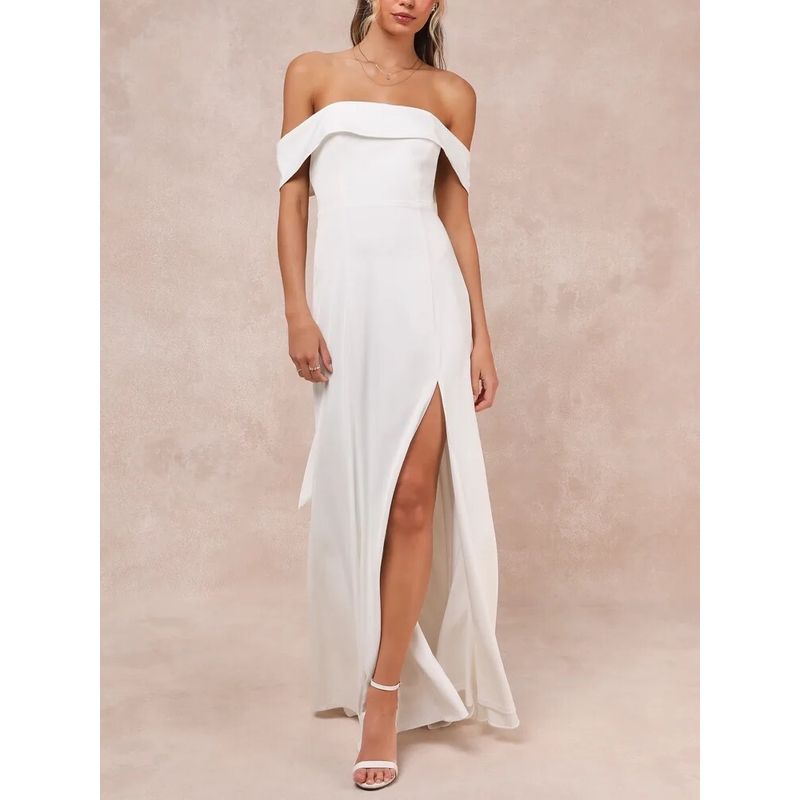 Export Single Export Go-Getter Girl Style Lu's Open Back Sexy Slit Long Leg Dress Fairy White Dress Long Dress