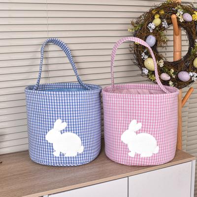Osterhasenkorb Plaid Gingham Oster-Eimer mit Henkel Niedliche Eiersuche Tragetasche für Süßigkeiten Geschenke Aufbewahrung Partyzubehör