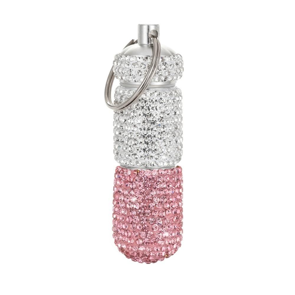 Luxury Rhinestone Bling Pill Case Waterproof with Keychain Cute Storage Box Mini Rhineston Pill Container Outdoor