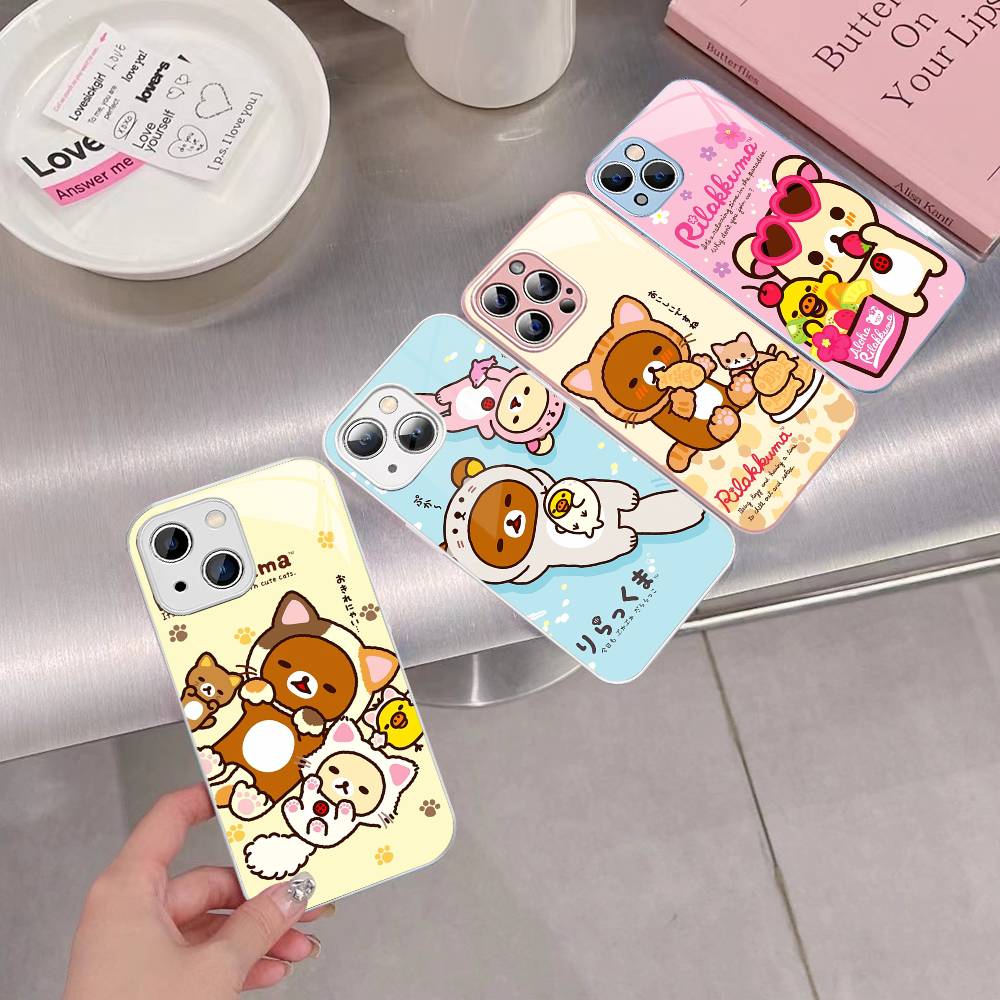 Rilakkuma Anime Cute Cartoon Tempered Glass For Iphone 14 13 12 11 Pro Mini XS MAX 14Plus X XS XR Fundas