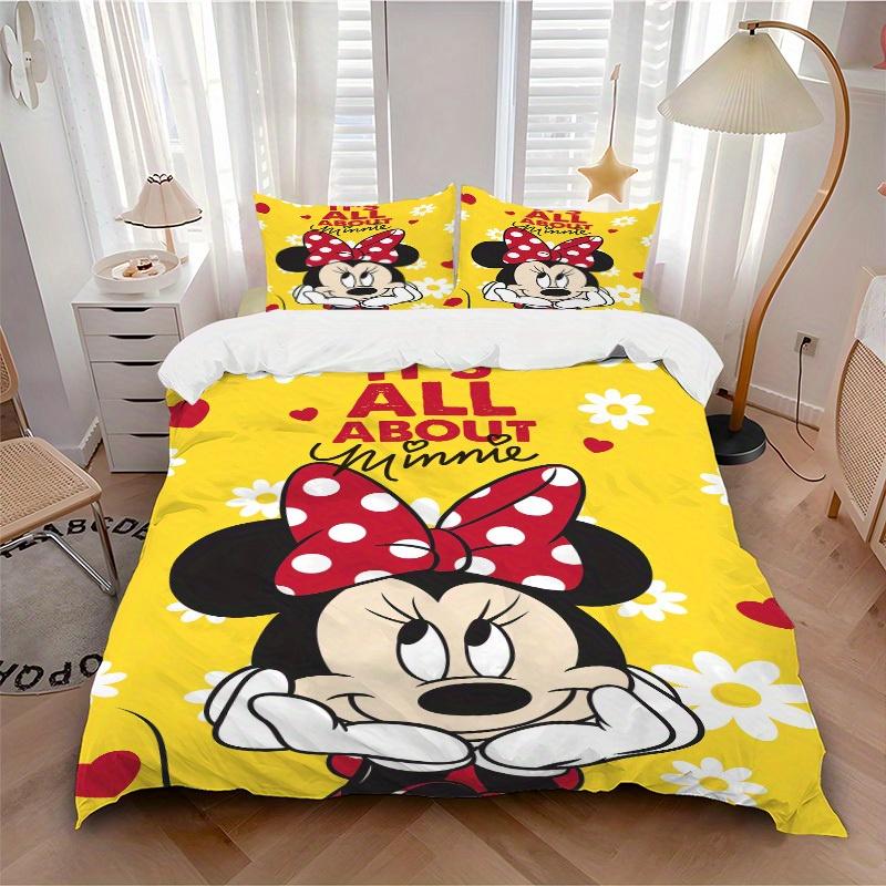 

3pcs set Minnie Mouse, Yellow Background, Floral Pattern Bedding Set with Duvet Cover+Pillowcases, All-Season Polyester, Zipper Closure83 135x200cm