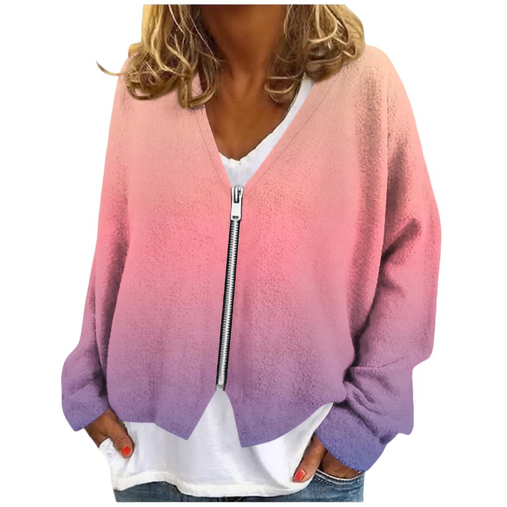 Womens Zip Up Sweaters Sweatshirts Long Sleeve Oversized Jackets Soft Casual Loose Tunic Tops