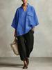 Women Loose V Neck Short Sleeve Cotton Linen Summer Shirt