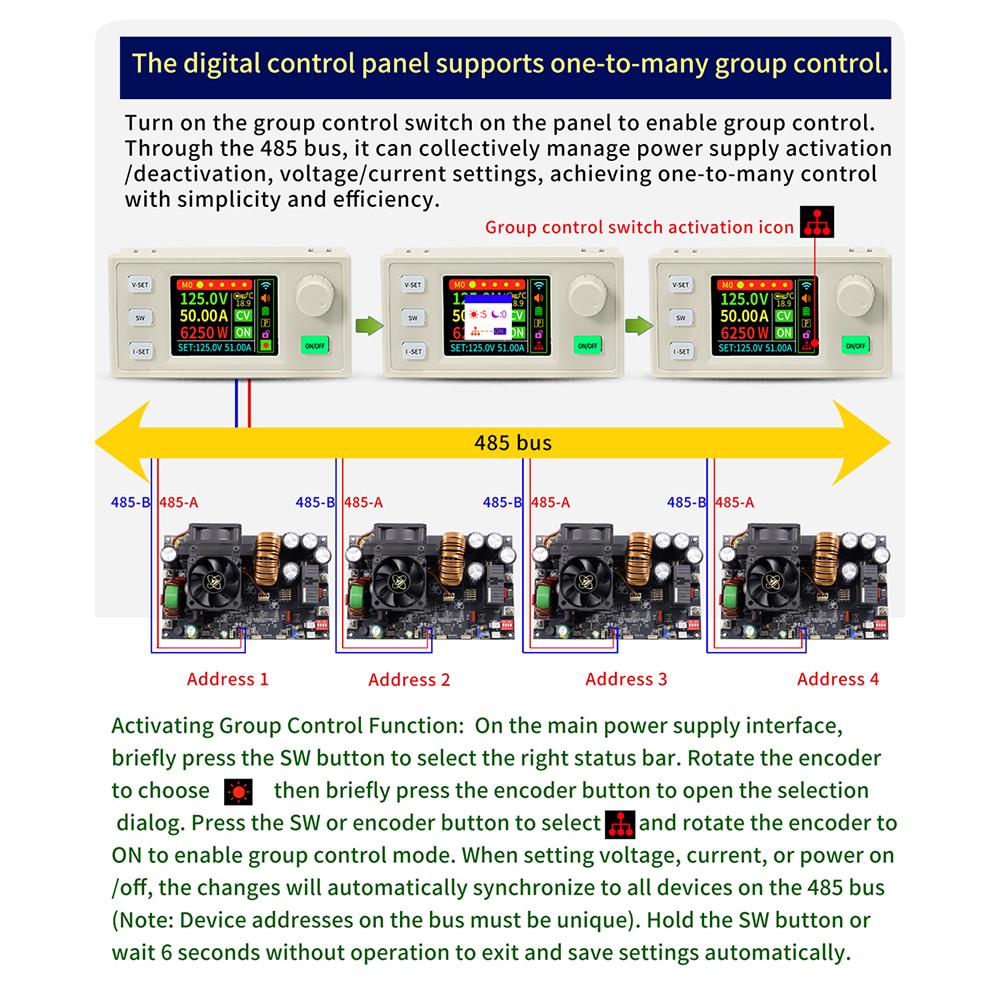 XY12550S Digital DC Adjustable Step-Down Power Supply Constant Voltage Constant Current Module 50A/6250W Input Voltage DC12-140V