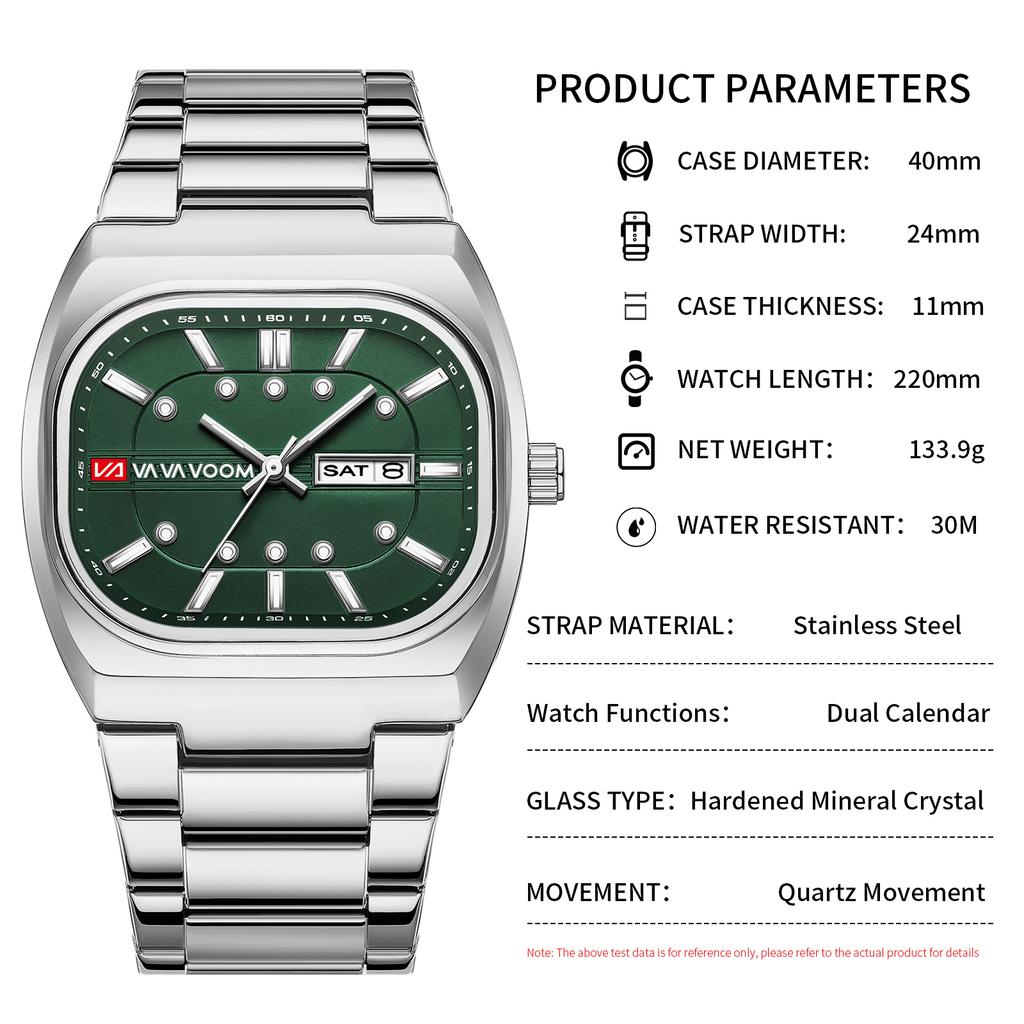 New Men Watches 40mm Square Quartz Movement Analog Diving Series Clock Black Stainless Steel Top Brand Watch for Men