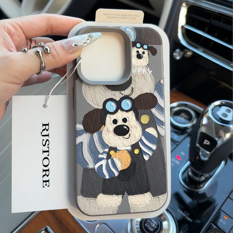 Oil Painting Cute Boss Dog for IPhone16/15p Lychee Pattern 14 for Apple 13 Mobile Phone Case 12 Sets
