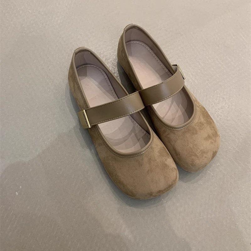 

Retro Mary Jane shoes 2025 new temperament elegant suede metal buckle round head thin soft sole ballet shoes 40 хаки