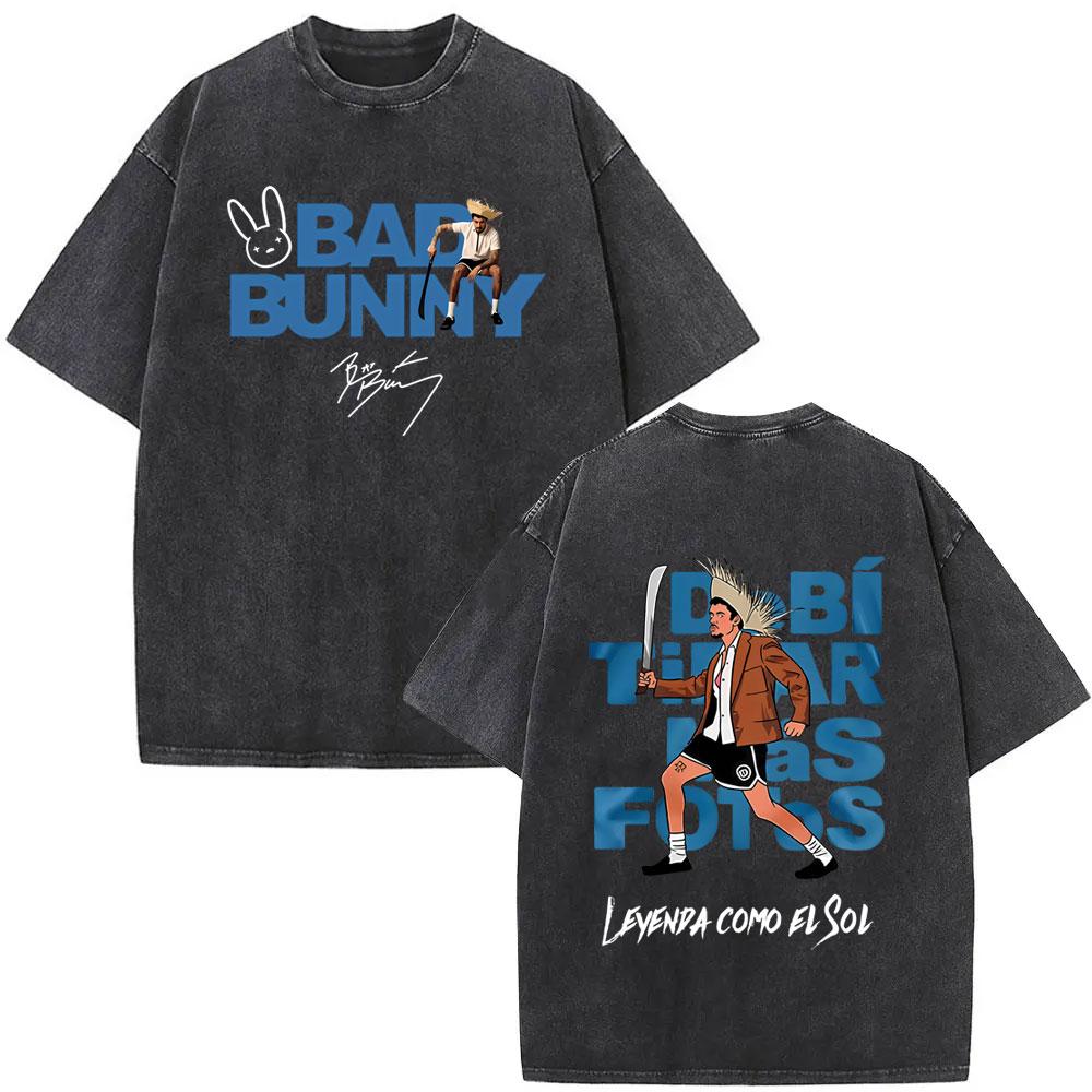 Washed Vintage Rapper Bad Bunny T-shirt Debi Tirar Mas Fotos DTMF World Tour T Shirts Men s Fashion Hip Hop T-shirt Streetwear S разноцветный