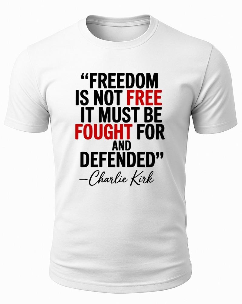 

Charlie Kirk Freedom Is Not Free Quote USA American Patriotic T-Shirt S