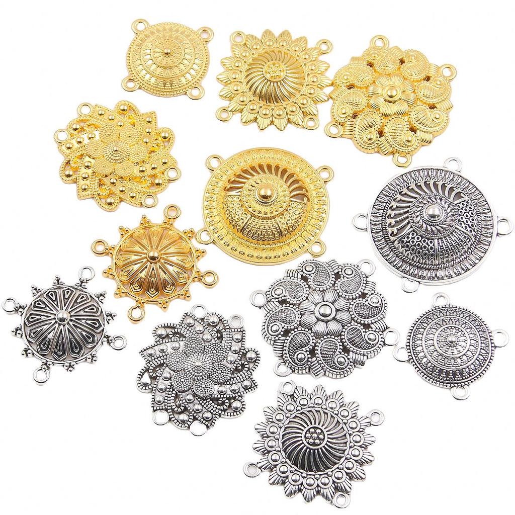 Connettore a Fiore Vuoto Retrò in 6 Stili e 2 Colori: Accessori per Gioielli Fai da Te in Lega di Zinco, Stile Etnico