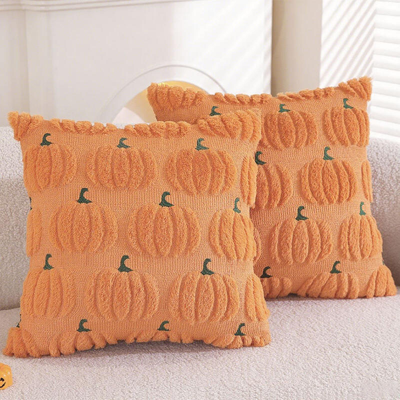 45*45CM Reversible Halloween Pillow Cover - Double-Sided Pumpkin Ghost Design, Quilted Velvet Cushion Case for Sofa Party Decor
