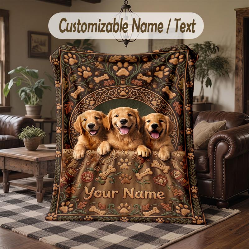 Dogs Background Theme Throw Blanket Custom Name Text Personalized Blanket Soft Cozy Blanket for Home Sofa Bed