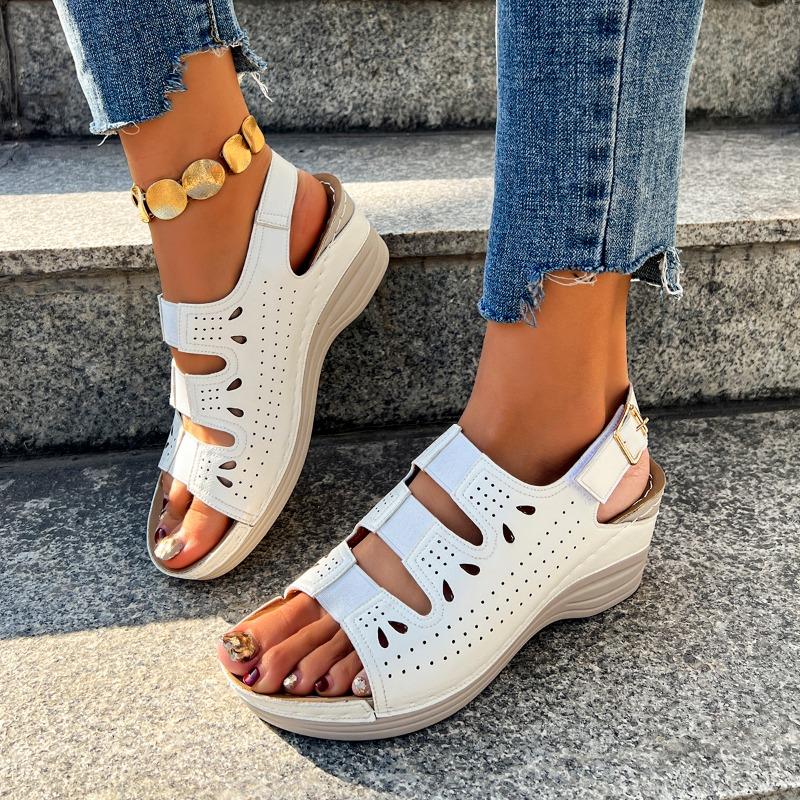 Fashion Summer New Slope Heel Sandals Women Fashion Round Head Hollow-out Anti-slip Wear-resistant High Heels