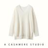 Women's V-Neck Loose Cashmere-Feel Side Slit Cardigan Sweater