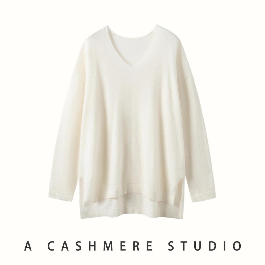 Women's V-Neck Loose Cashmere-Feel Side Slit Cardigan Sweater