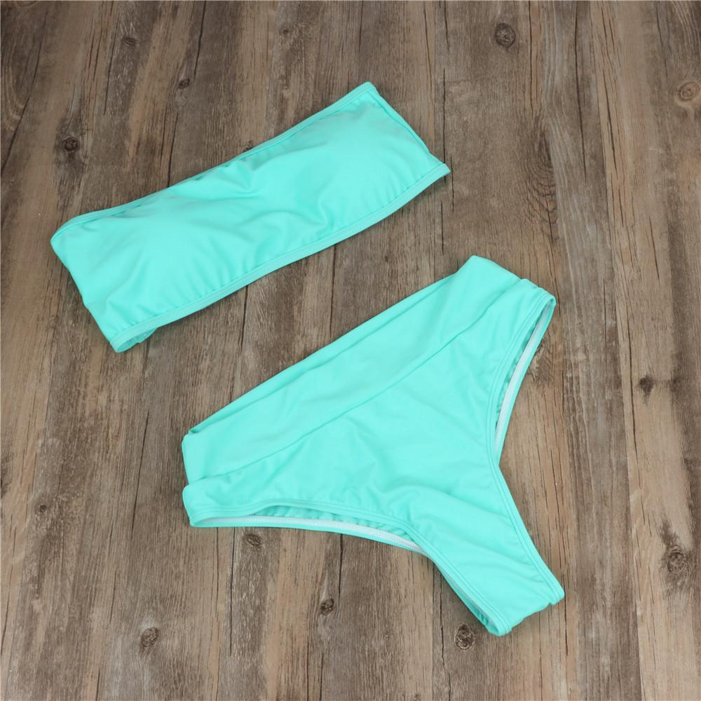 Moterų maudymosi kostiumas Vienspalvis vamzdelio tipo viršus Push Up maudymosi kostiumas Seksualus bikini Aukšto juosmens Brazilijos paplūdimio drabužiai Maudymosi kostiumai