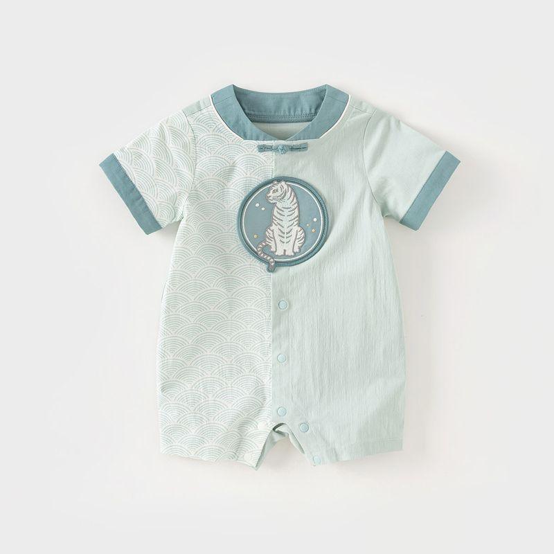 David Bella Newborn Romper for Boys, Chinese Style Crawling Outfit, Stylish Summer New Baby Jumpsuit Spruce Green [Ready in Stock] 73