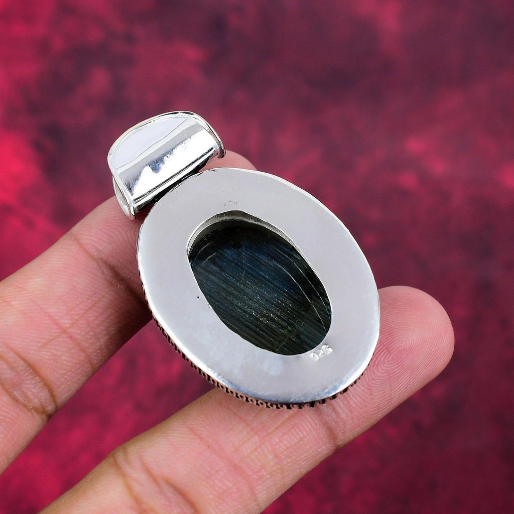 Aura Flash Labradorit 925 Massiv Sterlingsilber Anhänger, Handgefertigter Edelsteinschmuck, Anhänger zum Gedenktag