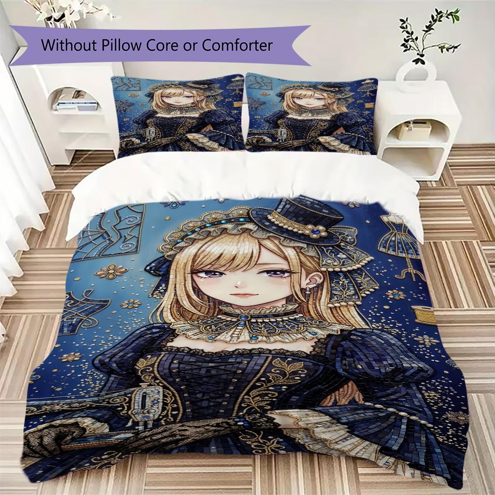 

Cute Q-version of Hai Meng Pattern Bedding,Quilt Set Quilt Cover Pillowcase Home Birthday Gift (1 * duvet cover + 2 * pillowcase, without core) 135x200cm