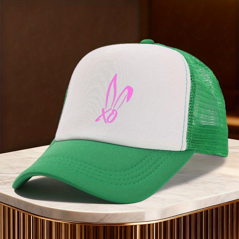 Easter Bunny Ears Xo Graphic Trucker Hat Black White Mesh Baseball Cap Unisex Casual Street Style Gift