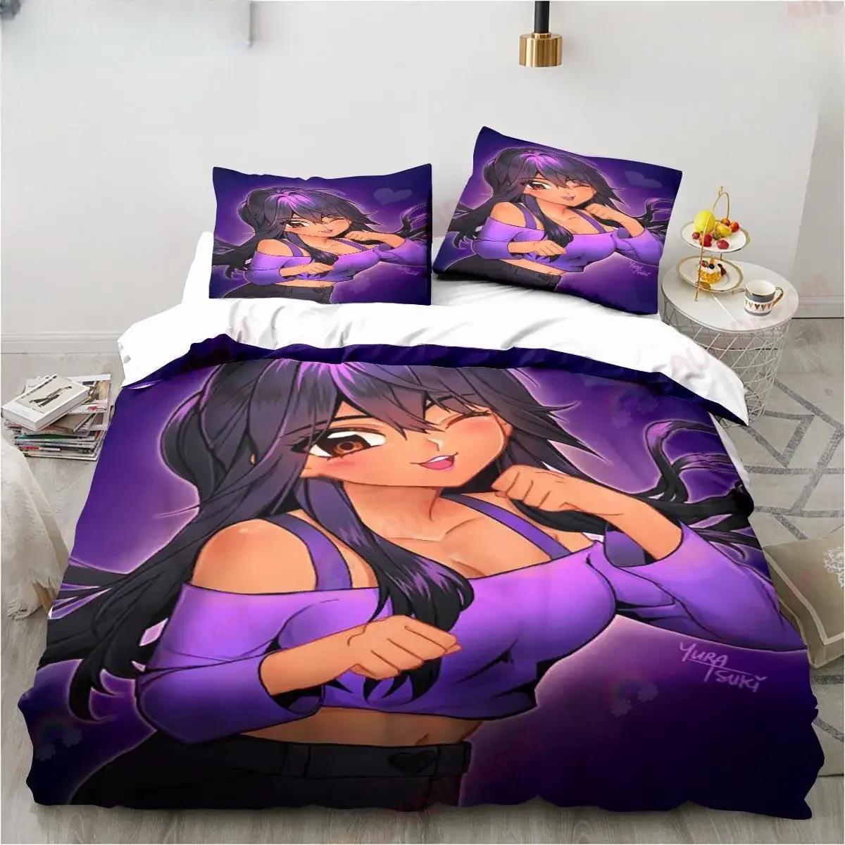 3D Print Cute Aphmau Bedding Set Game Cartoon Aphmau Duvet Cover Set Single/Twin/Double Size Child Bedding Set Soft Polyester