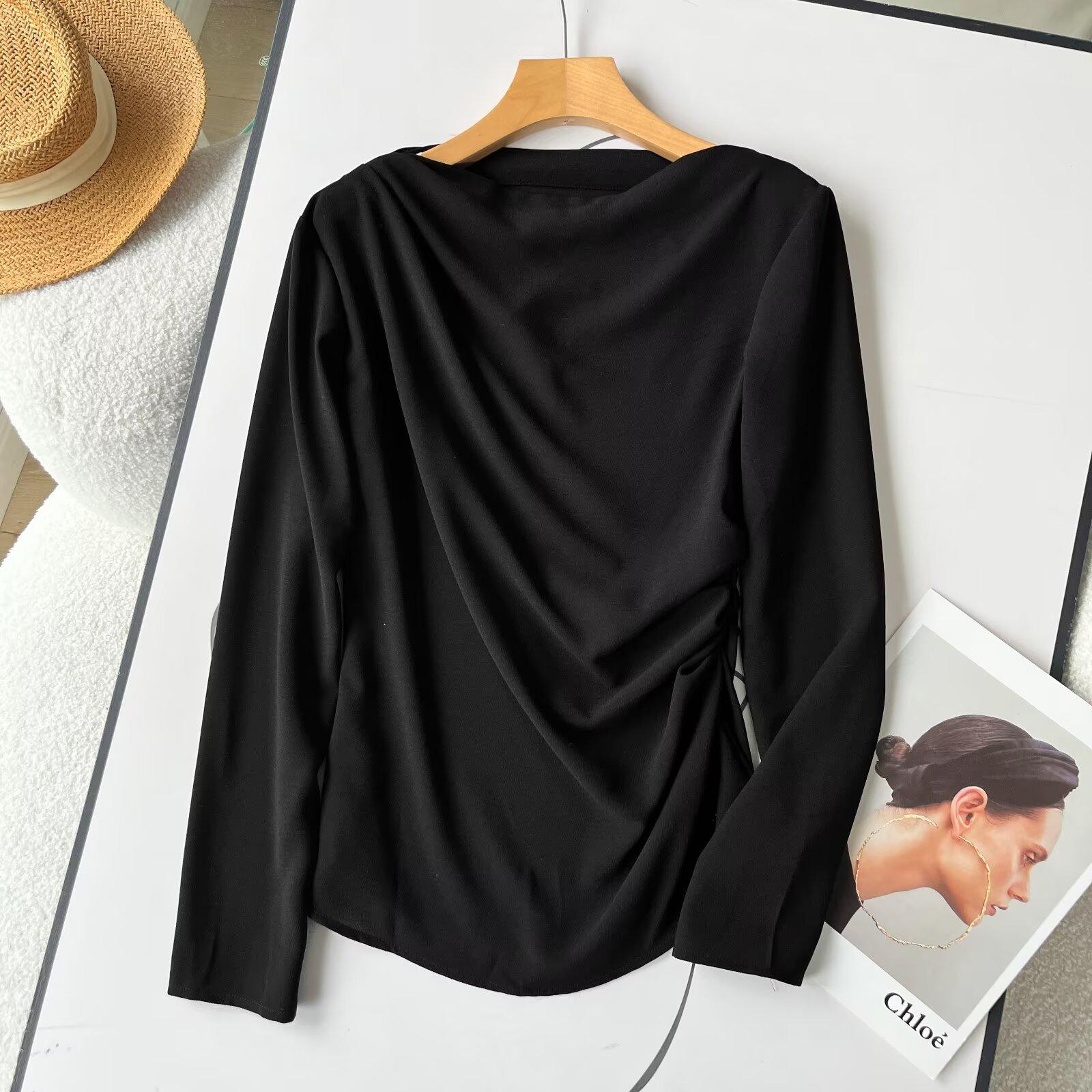 

2025 Spring Women s Slim Fit Cowl Neck Top - Elegant, Versatile Design L чёрный