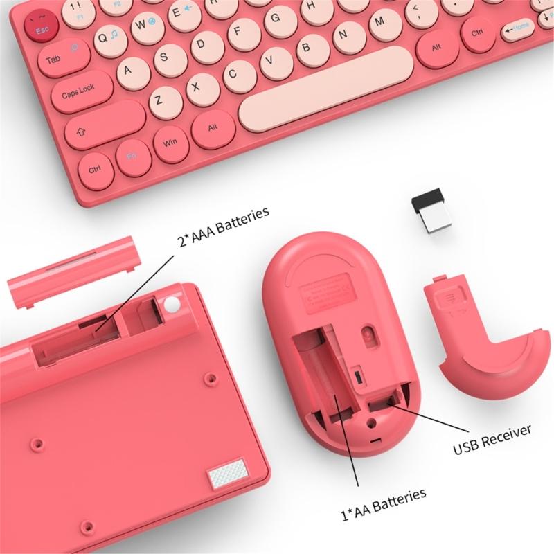 Silents Clicks Wireless Keyboards Mouse Set Round Retro Keycaps 2.4G Connectivitys Portable For Desktop Office Travel Use